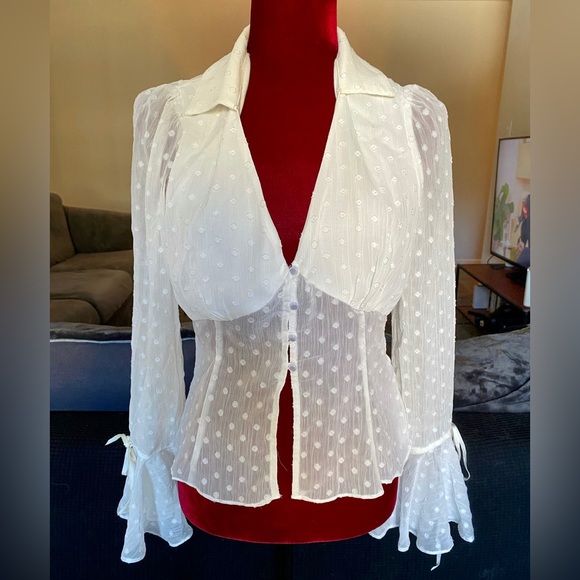 dELiA*s Tops - Dolls Kill dELiAs Mesh Polka Dot Blouse